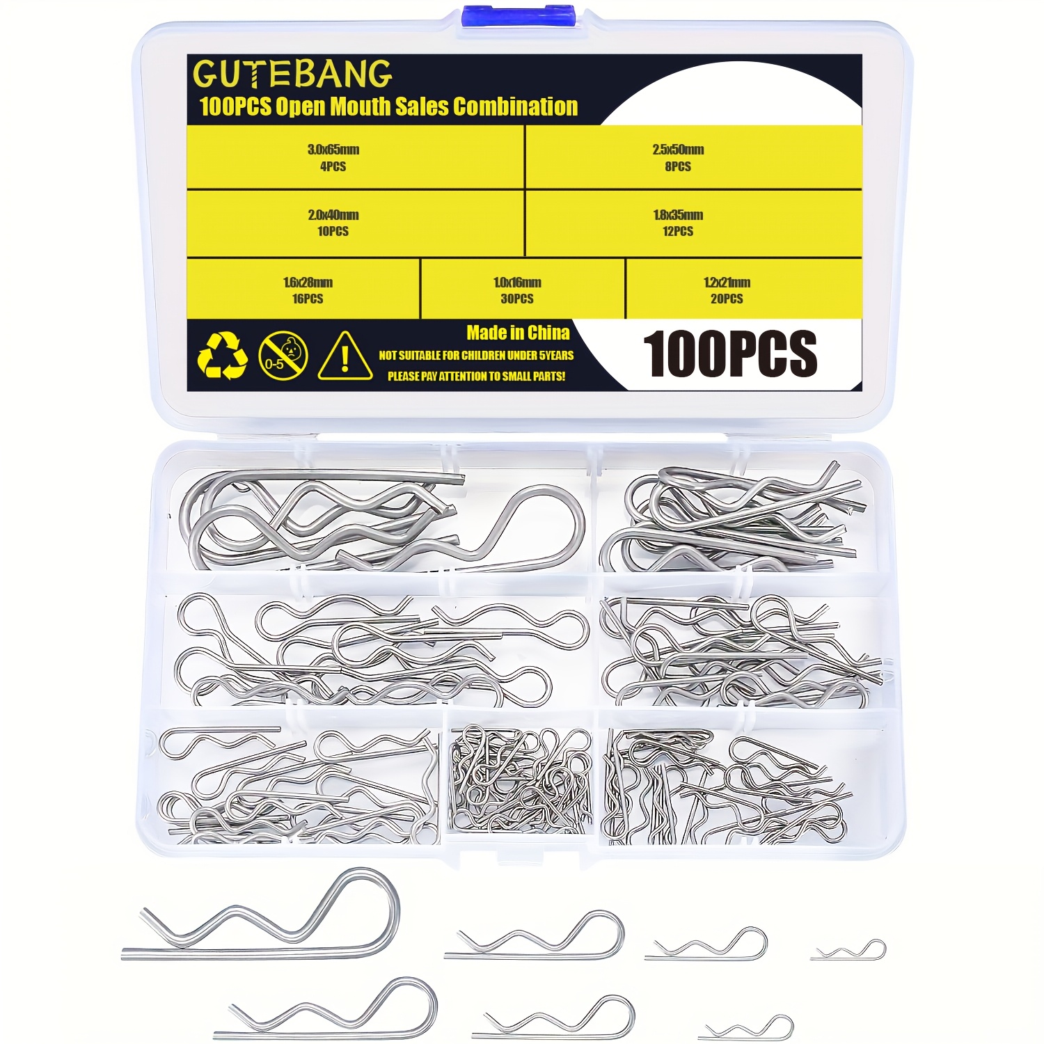 

100pcs 304 Stainless Steel Cotter Pins Assortment Kit, 7 Sizes For Hitch Systems