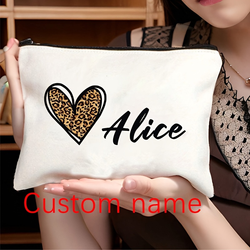 TEMU 1 Borsa per trucco personalizzabile con stampa leopardata a cuore, elegante pochette da toilette con catena in metallo, , pieghevole, resistente