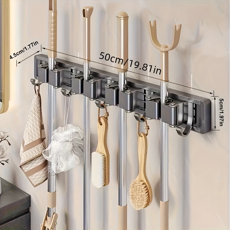 E-shop 1 Stück Schwerlast-Metall-Mopp- Besenhalter mit abnehmbaren Haken, wandmontierter Aufbewahrungsständer, geeignet für Zuhause, Küche, Garten,
