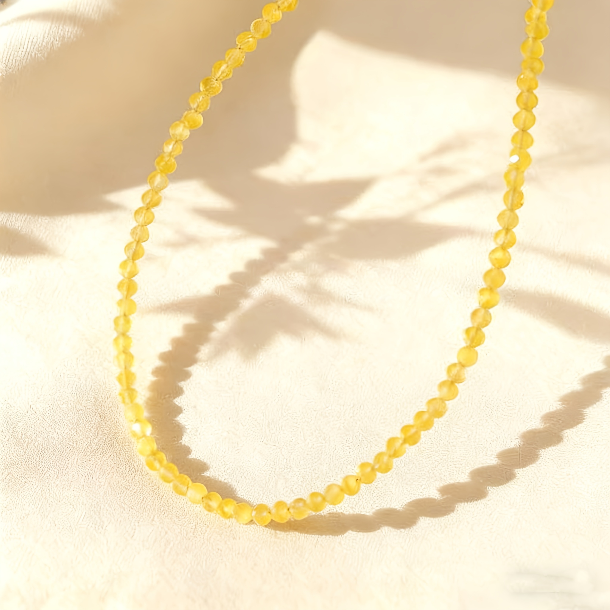 Women's Easy Faceted Bead Necklace with Yellow Zirconia Pendant