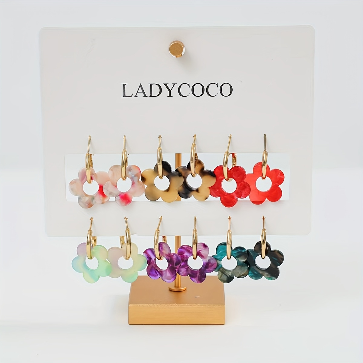TEMU 6 Pairs Of Stylish And Cute Five-petal Flower Earrings, A Suitable Earring Set For Women