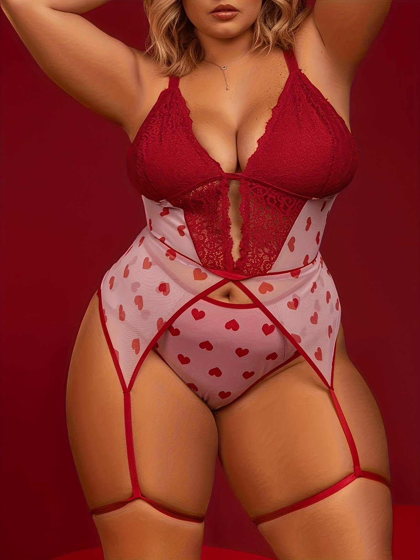 Women's Valentine's Day Sexy Lingerie Set Plus Size Heart - Temu