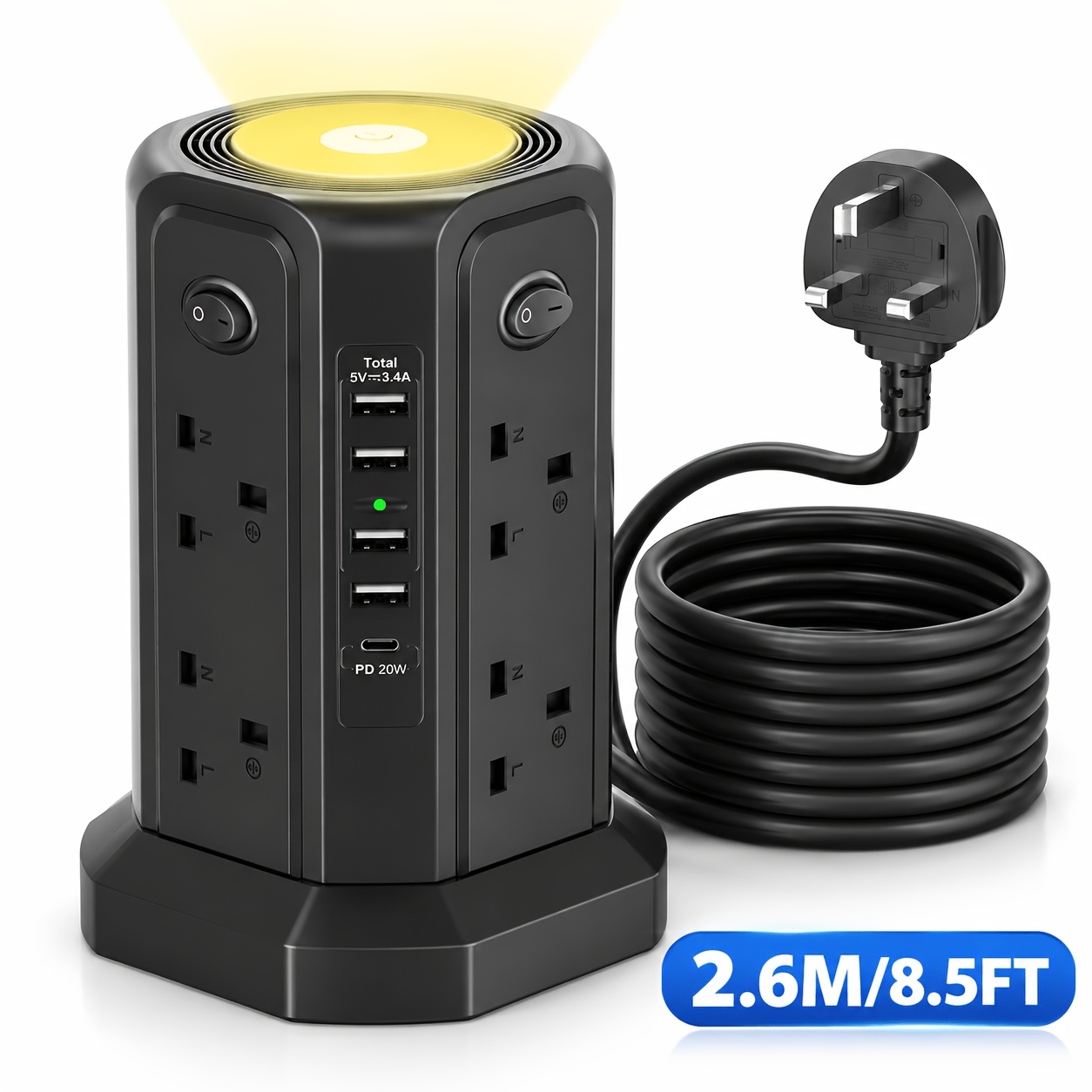 Tower Extension with USB Slots & Night Light