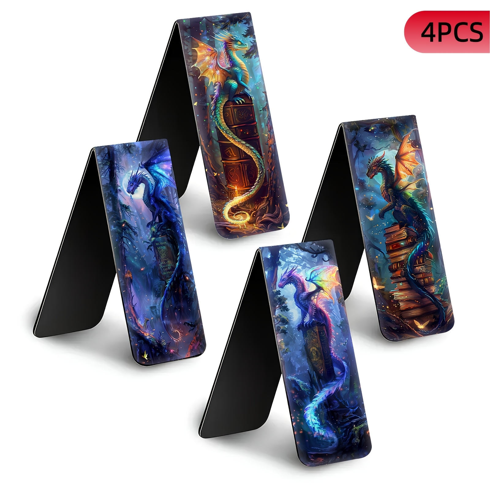 4pcs Magnetic Bookmarks | Folded Page Markers | Dragon | Book Clips For Teachers Book Lovers | Great For Journals, Planners, Office Use Reading Accessories Gift Stationery