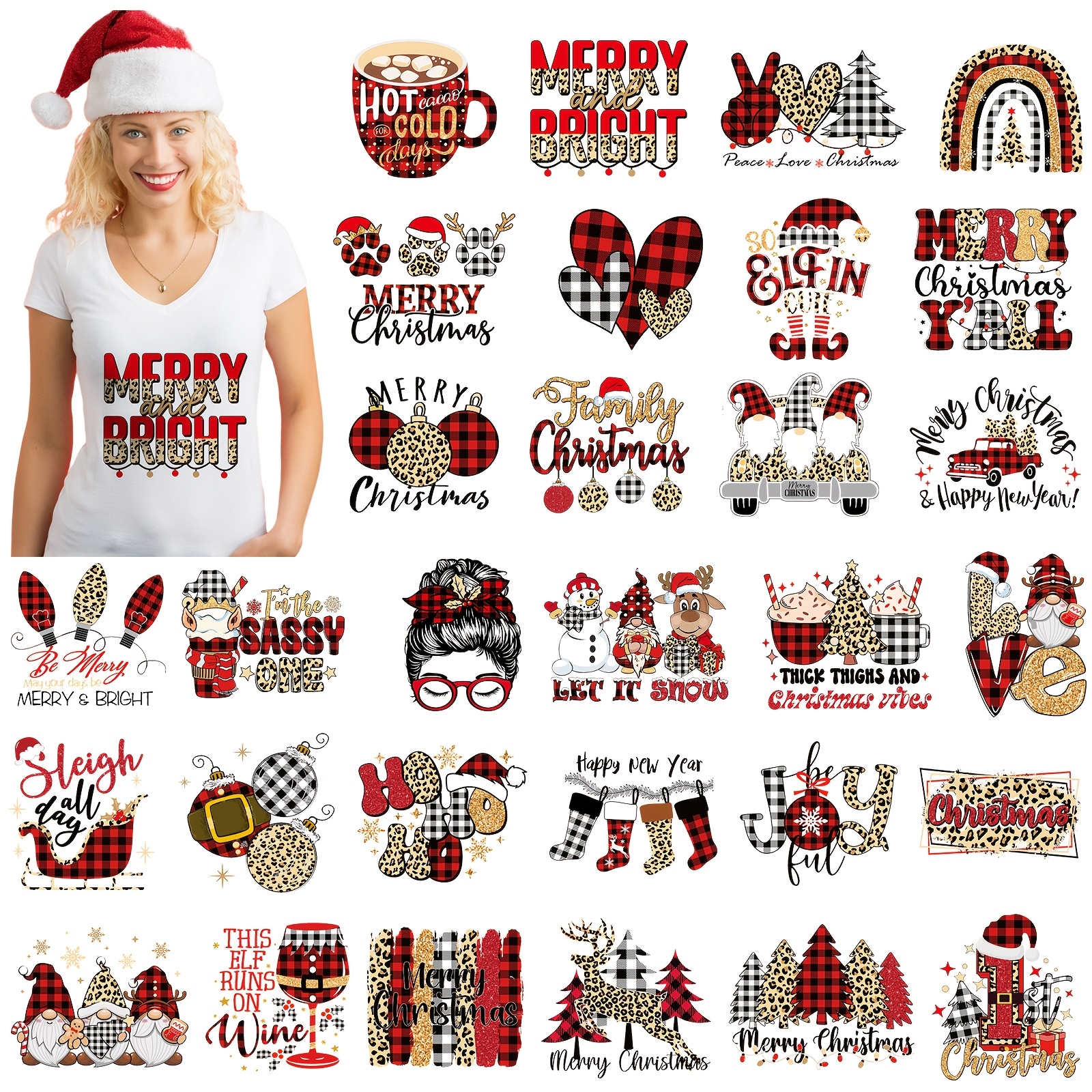 TEMU 30pcs Of Heat Transfer Decals, Patches, And Appliques For Projects, Perfect For Clothing, Bags, And Pillow Covers, Featuring A Cute Plaid Design