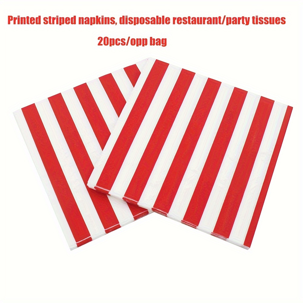 TEMU 1pc (20 Sheets/pack) Restaurant Napkins Party Napkins Printed Red And White Striped Double-layer Napkins Disposable Party Decoration Napkins For