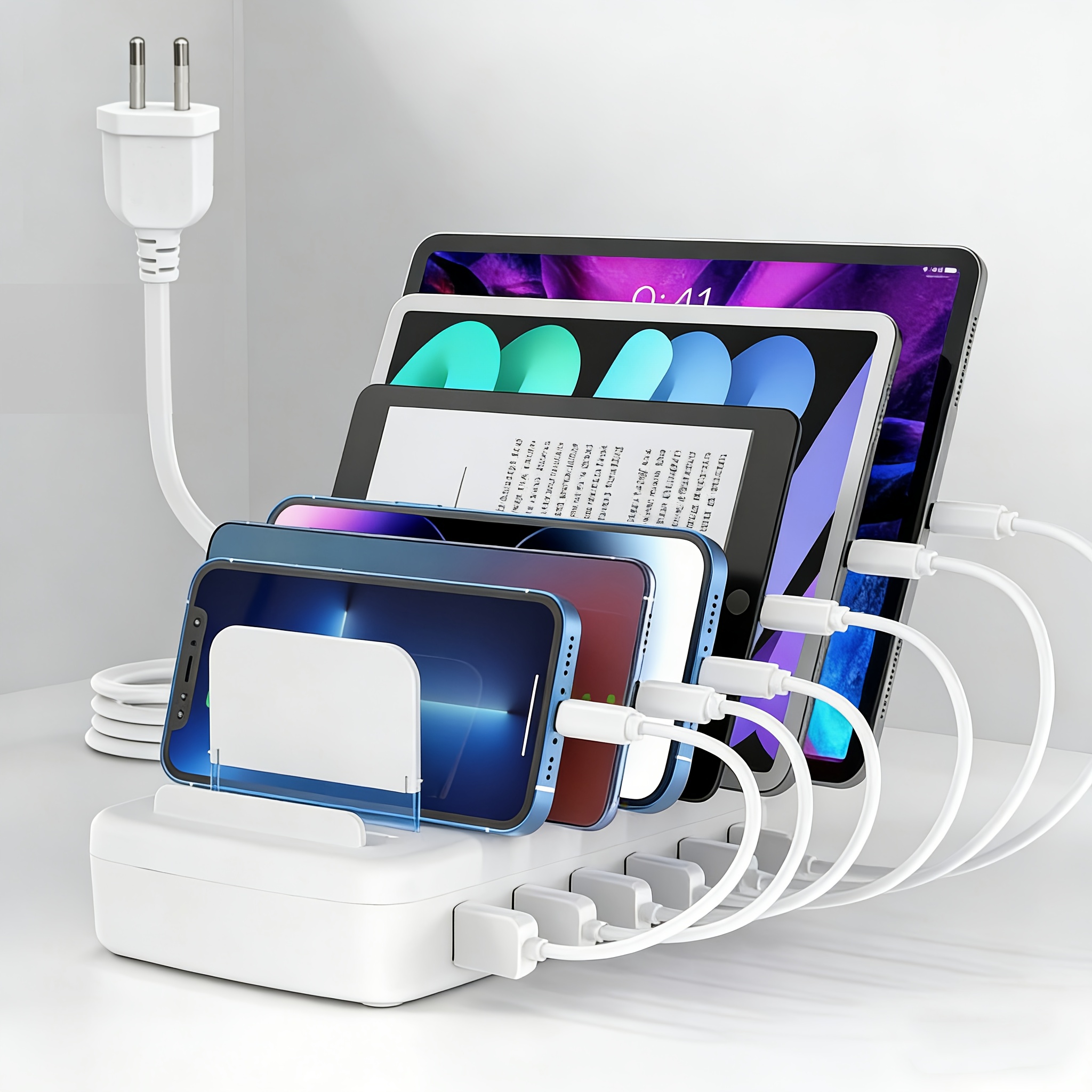 Image of Fast Charging Station For Multiple Devices, 50w 6-port Usb Charging Station With 14 Slots, 7-detachable Dividers Can Choose Width According To Devices And Adjust