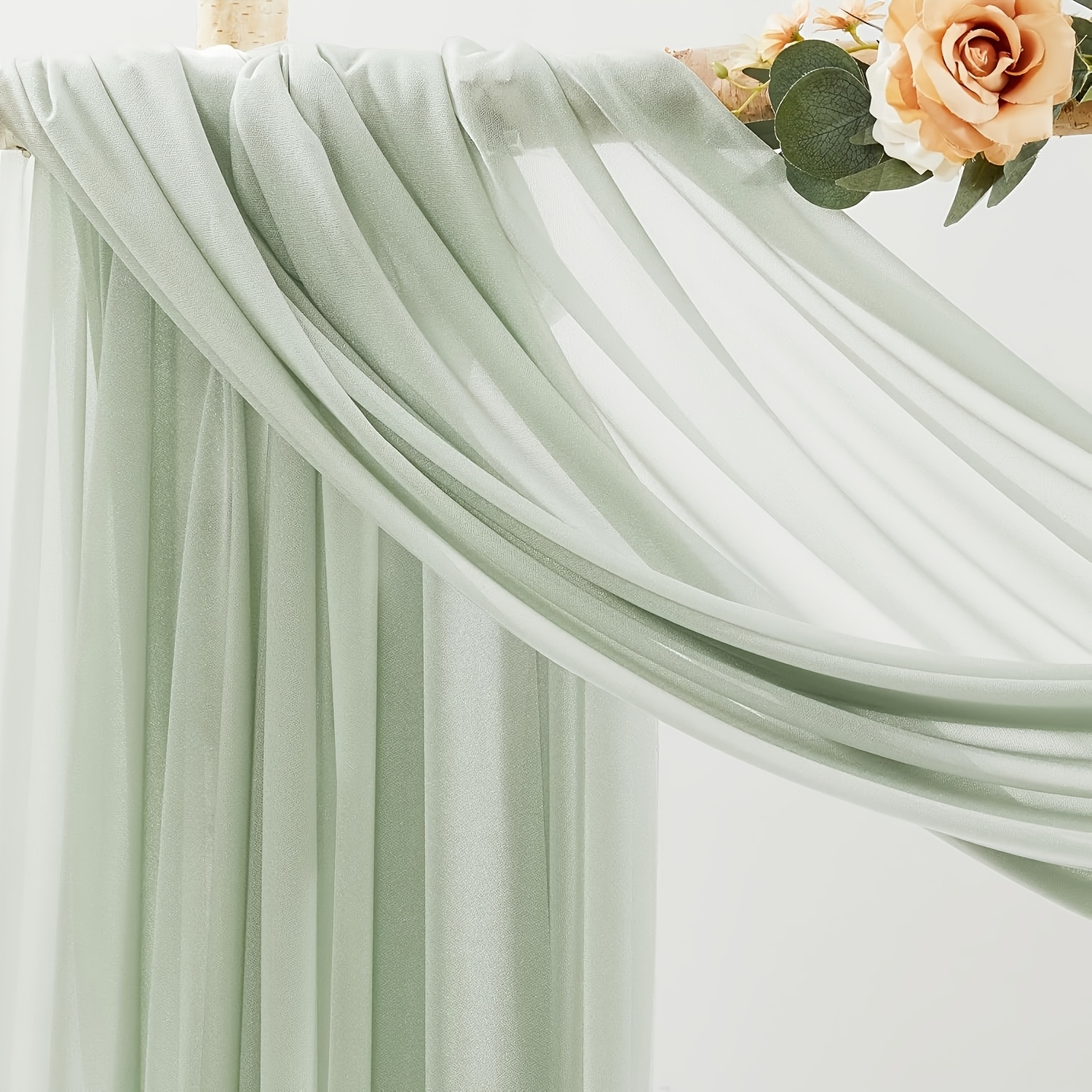 E-shop Eleganter Salbeigrüner Hochzeitsbogen Stoff, Transparenter Helle Chiffon Hintergrund Vorhang, Geeignet für Hochzeiten, Partys und Events, für
