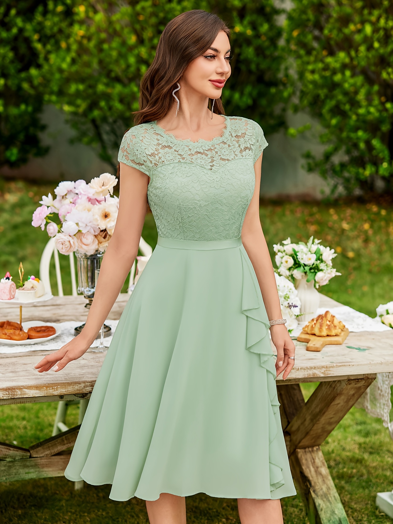 l y22068 womens elegant round neck short sleeve v neck back - Temu Chile