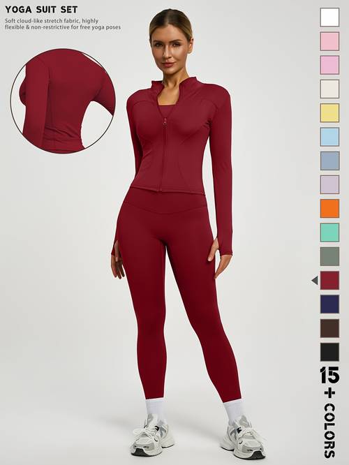 womens 2pcs yoga sportswear set stylish and body yoga jacket and pants suitable for pilates training outdoor running and cycling elastic breathable and comfortable womens sportswear set