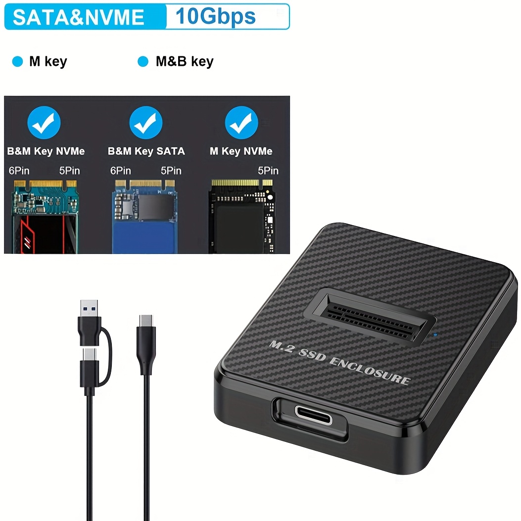 nvme sata m 2 reader writer m 2 ssd to usb a c reader adapter for   key b m key nvme and sata   ssd dock size for 2280 2260 2242 2230 portable plastic enclosure