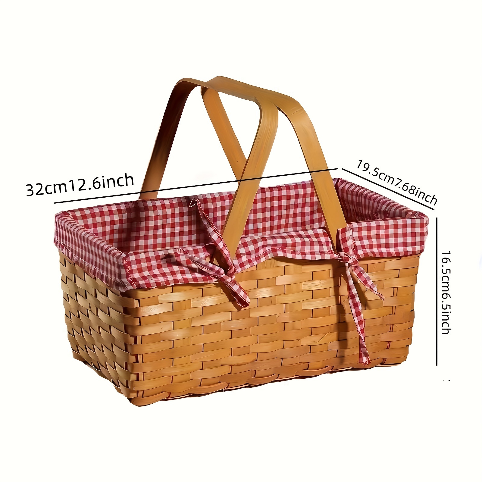 Picnic Basket Woven Natural Wood Chip Willow Basket Double - Temu