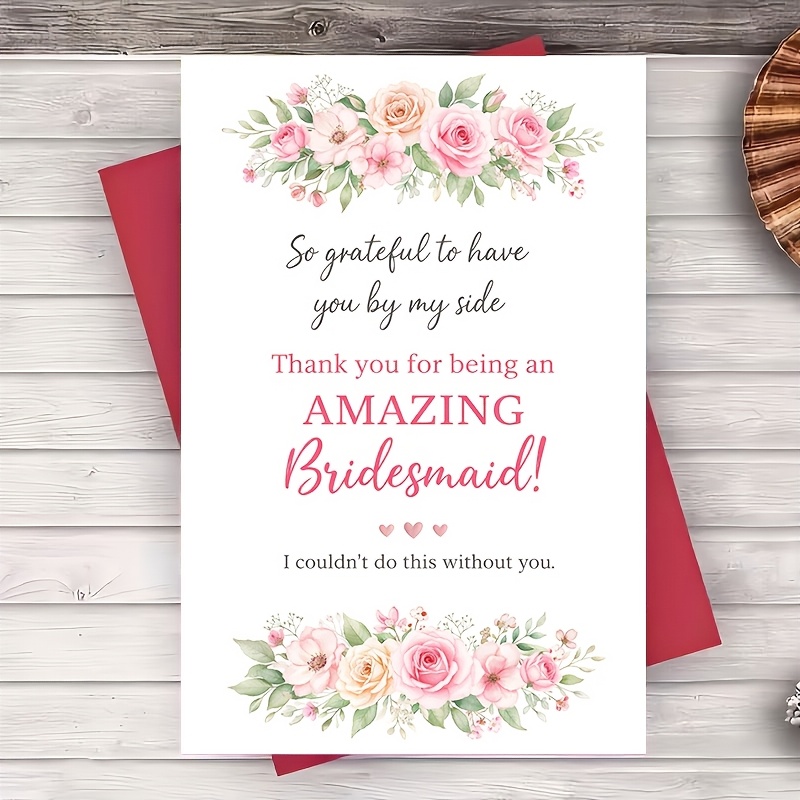 TEMU Une enveloppe et une carte de remerciement pour demoiselle d', carte de remerciement florale de mariage, cadeau d'appréciation pour sœur, ,
