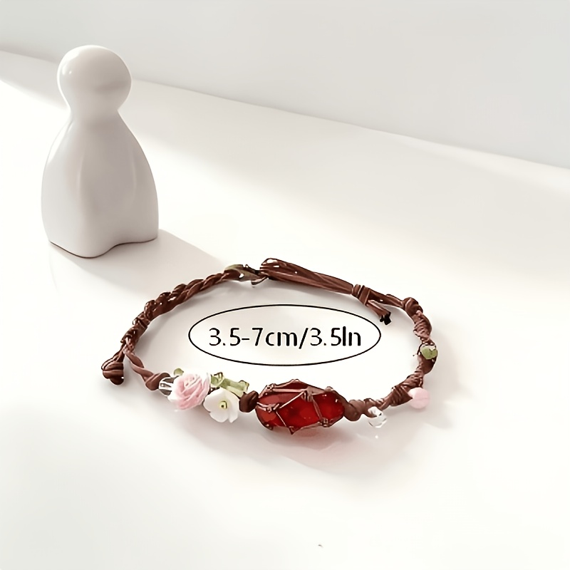 Red Crystal Flower Pendant Boho Bracelet