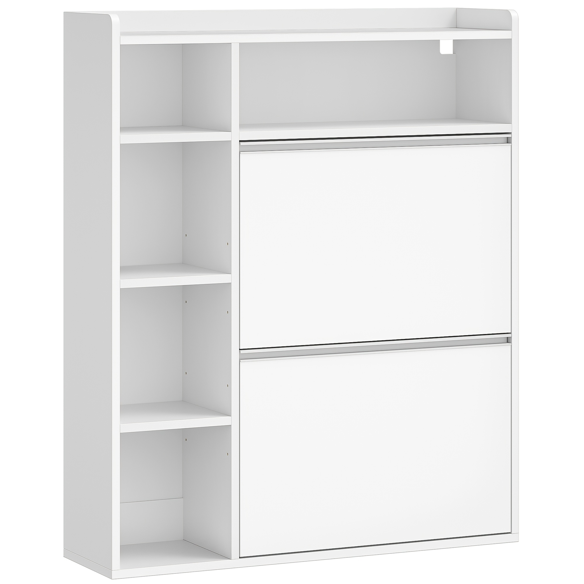 Narrow Shoe Cabinet With 2 Doors | Adjustable Height, Holds 8-12 Pairs, 5 Open Compartments, For And Entrances, 84. X 102 Cm, White - Hzuaneri