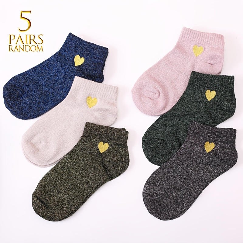 5-pair Summer Women's Short Socks, Random Glitter Socks, Korean Style Golden And Silvery Thread, Unique Personality Design, Versatile Sequin Socks