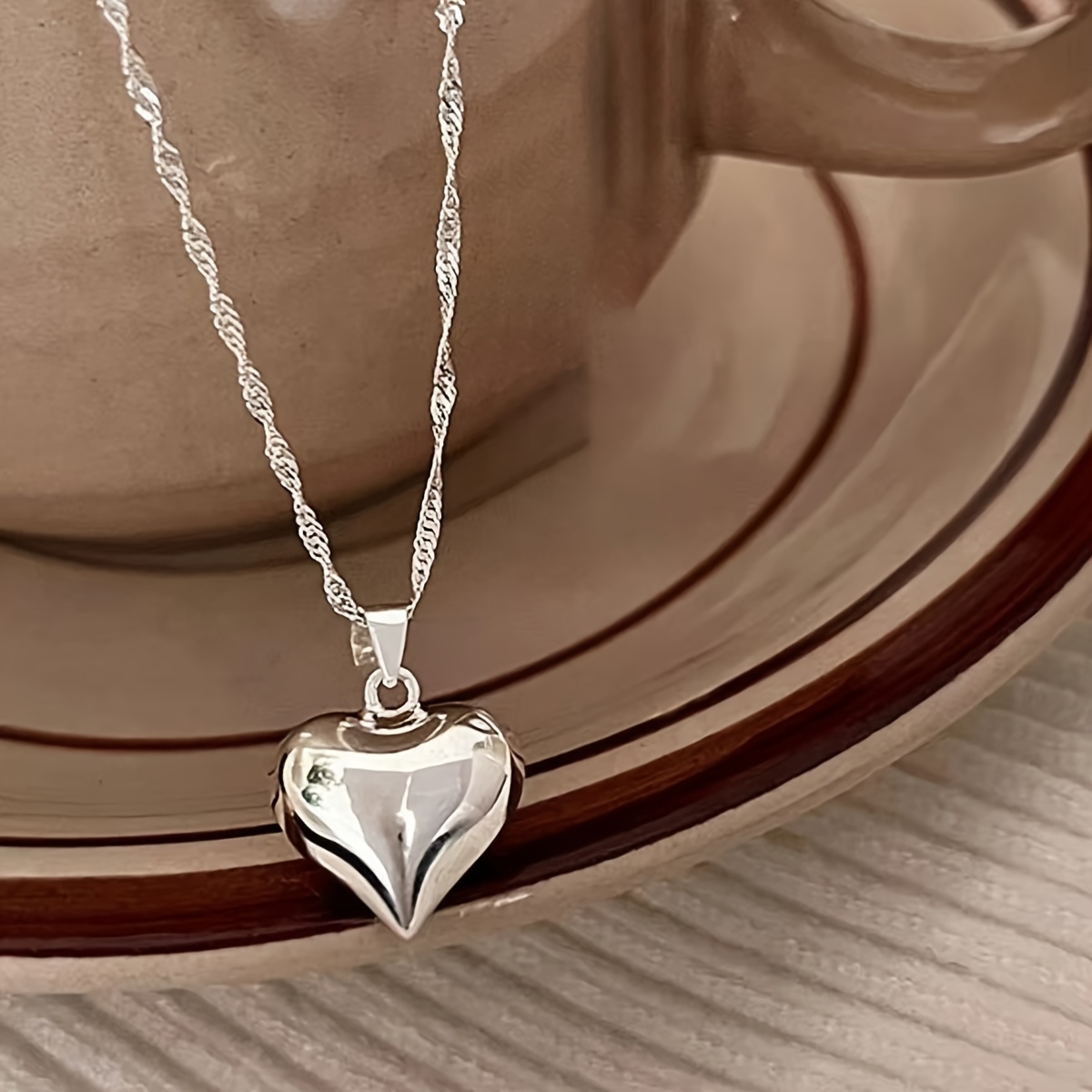 925 Silver Wave Chain Heart Pendant Necklace