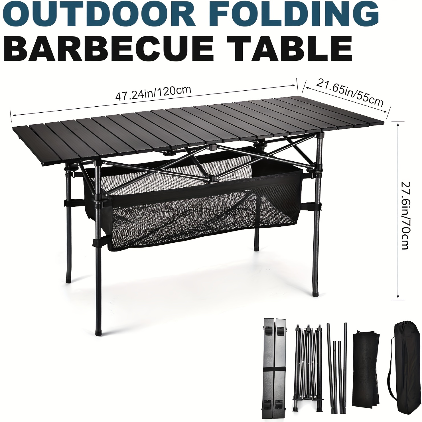 E-shop Tragbarer Outdoor Faltbarer Picknick Camping Tisch, Aluminium Rolltisch mit einfachem Tragetasche für Innen, Außen, Camping, Strand, Hinterhof,