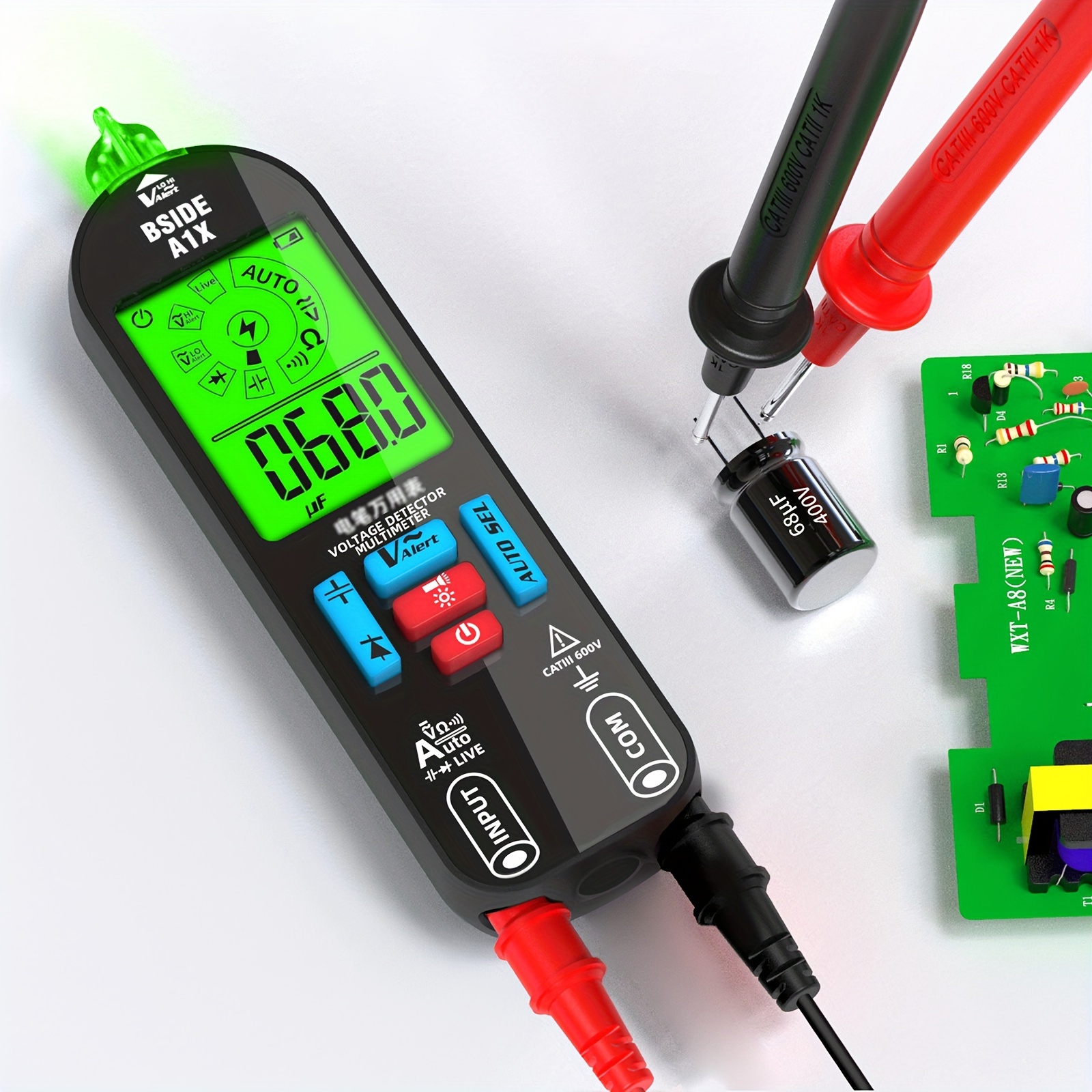 

A1x Smart Digital Multimeter - Rechargeable, High-precision Voltmeter & Ohm Meter With Non-contact Testing For Ac/dc, Resistance, Continuity, Diode, Temperature - Red & Green Backlit Display