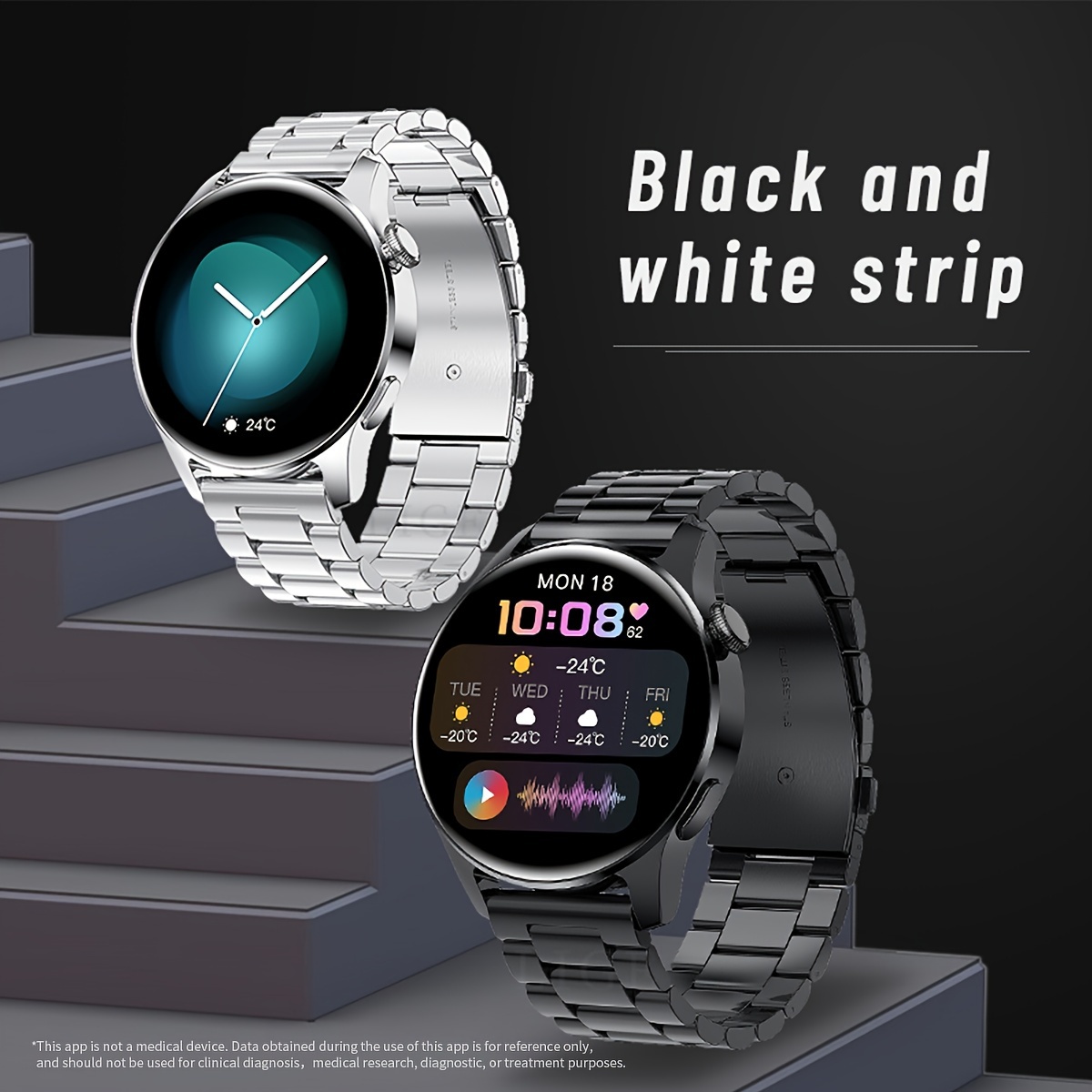 Smart klocka (Svara/ringa samtal), 1,28 rund färgstark skärm med sportstegräknare/kaloriförbrukning/spårrekord/motionstid/spela musik/flera sportlägen/vattentäta klockor för Android & Iphone