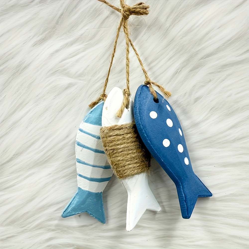 1 Set Of 3pcs American Creative Solid Wood Retro Small Fish Skewers Wall Hanging Decorations For B&b And Restaurant