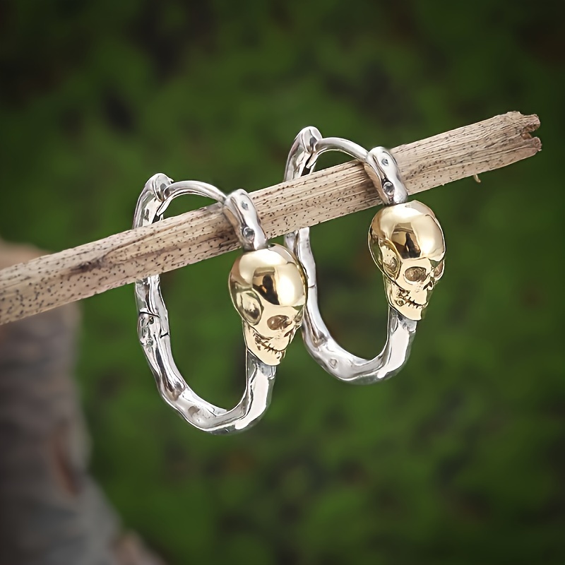 Image of 1 Pair Men' & Women' Bohemian Golden Gothic Skull Earrings - Bone/earpiece, Wear For Daily Use & Christmas Gifts, Unisex For - Accessory (no Plating) - Edgy Beauty For