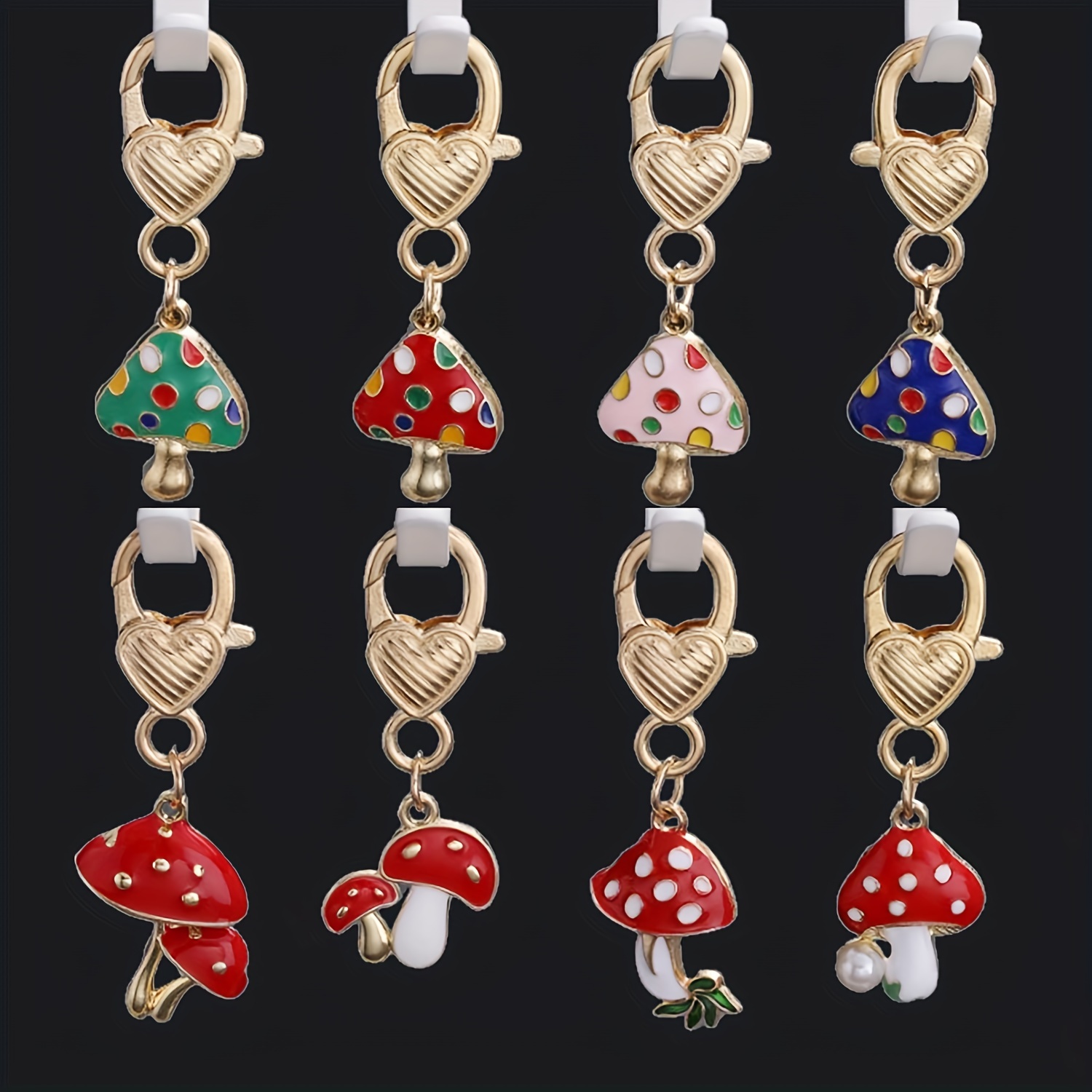 

4pcs Unisex Trendy Alloy Key Chain With Mushroom Pattern Pendant, Backpack, Clothes Accessories, For Gift