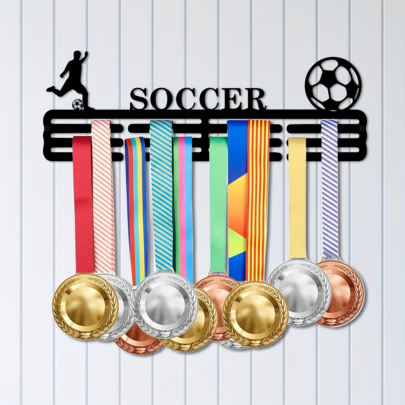 

Versatile Metal Medal Display Rack - 15.8" X 5.3" Wall-mounted Organizer For Sports Medals, Ideal For Football, Gymnastics, Cycling - Perfect For Living Room, Bedroom, Or Study Decor