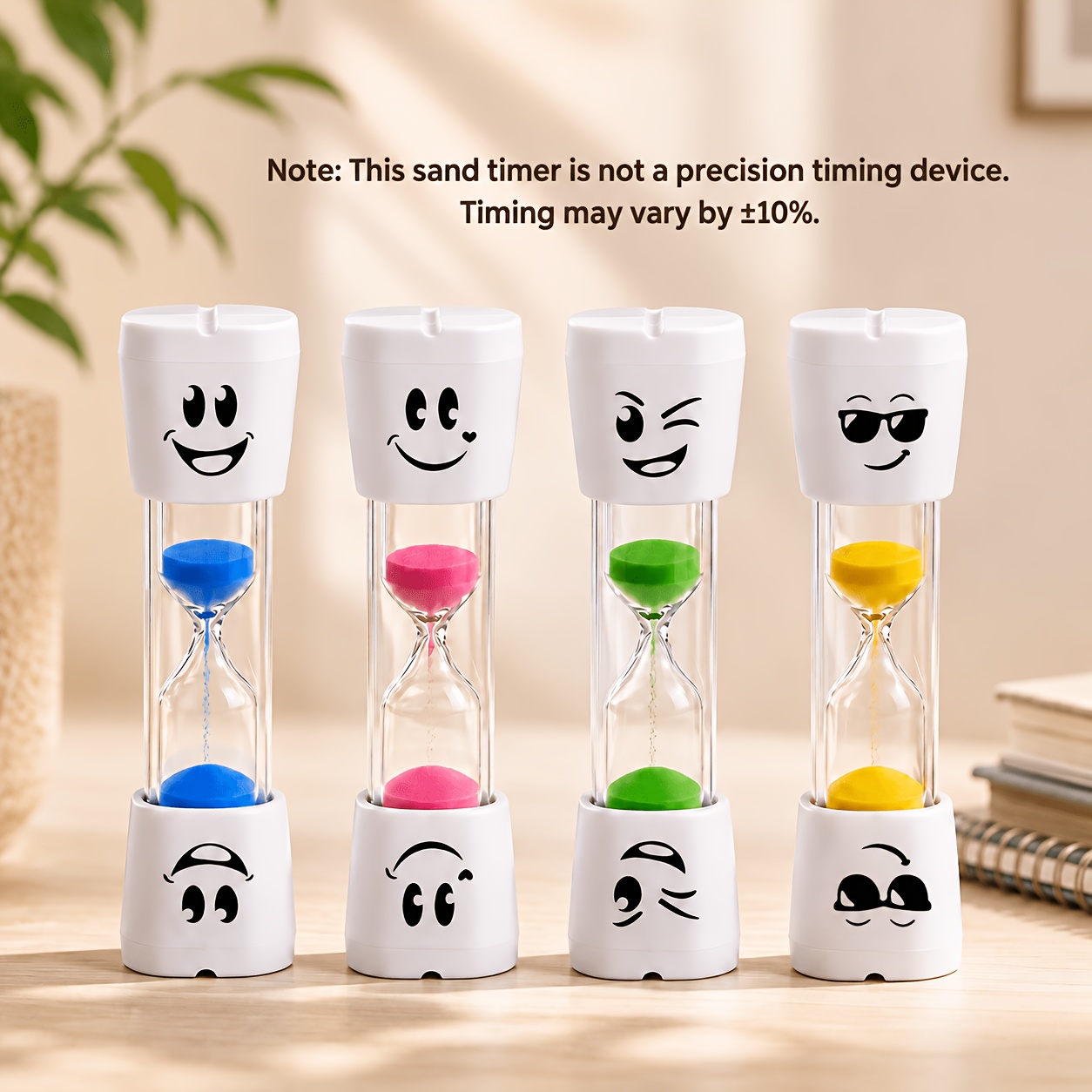 Image of 4 Pack 2 Minute Tooth Brushing Sand Timers, Cute Face Hourglass Timers, 4 Assorted Fun Toothbrush Sand Clocks