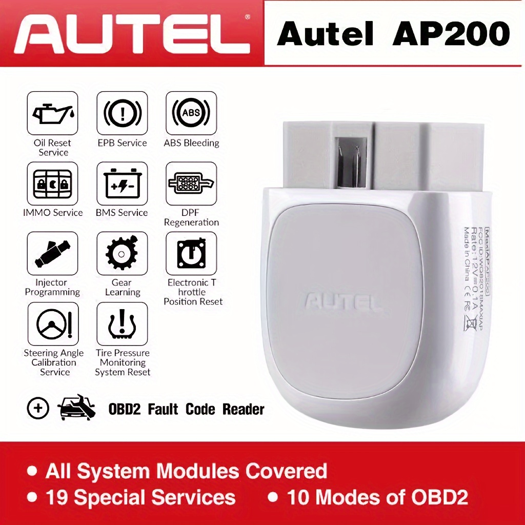 TEMU Autel Ap200 Wireless Scanner - 33ft Range, Full System Diagnostic Tool With 25 Service Functions, For Iphone & For , Pocket-sized Car Code Reader, Scanner, Pocket-sized Car Code Reader