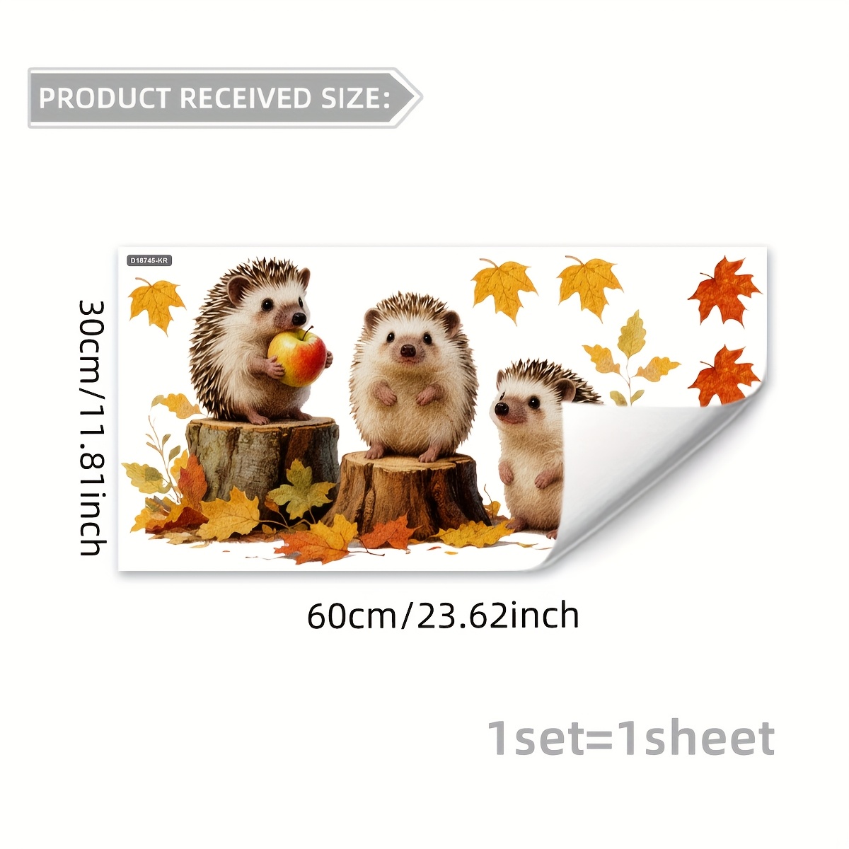 Image of A Static Cling Decoration Sticker Featuring Hedgehogs And For Autumn, Measuring 30*60 Cm, Suitable For Rooms And Bedrooms, Item D18745-kr