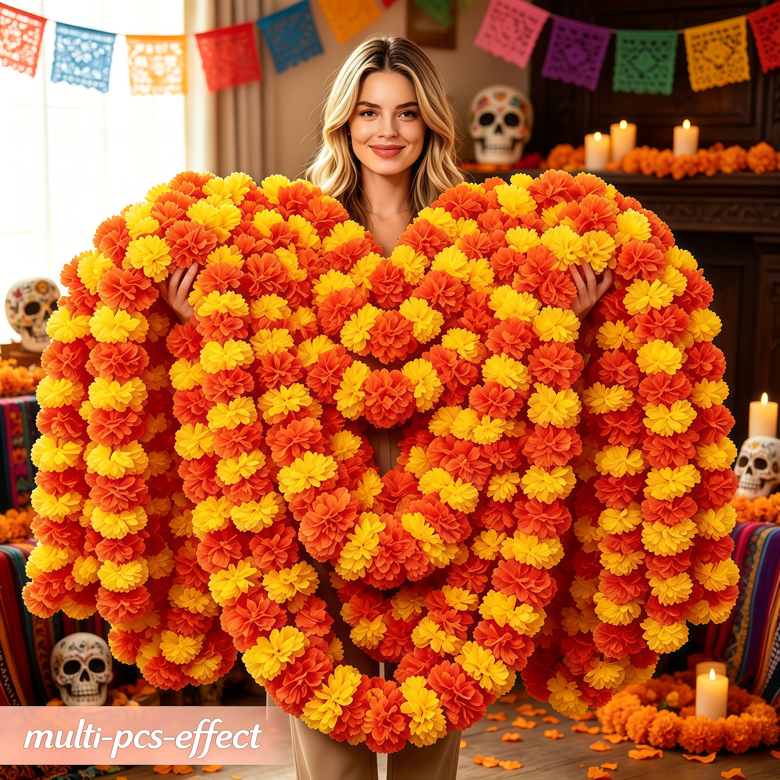 imagen del artículo Juego de 3 piezas de decoraciones: 3 piezas = guirnalda de girasoles artificiales de 350 cm de largo, guirnalda de caléndulas, decoración de enredadera floral, decoración del Día de los Muertos, decoración para Diwali, hogar indio, boda, fiesta, chimenea, adecuada para Halloween y Pascua, Abrir en una nueva pestaña.