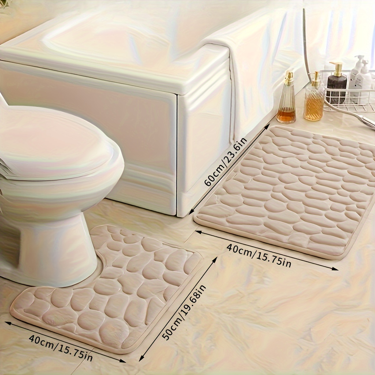 TEMU [popular ] 2pcs Soft Memory Foam Bath Mat Set - Quick Dry, Non-slip, Machine Washable With Pebble Embossing - Bathroom, Kitchen & Bedroom Decor