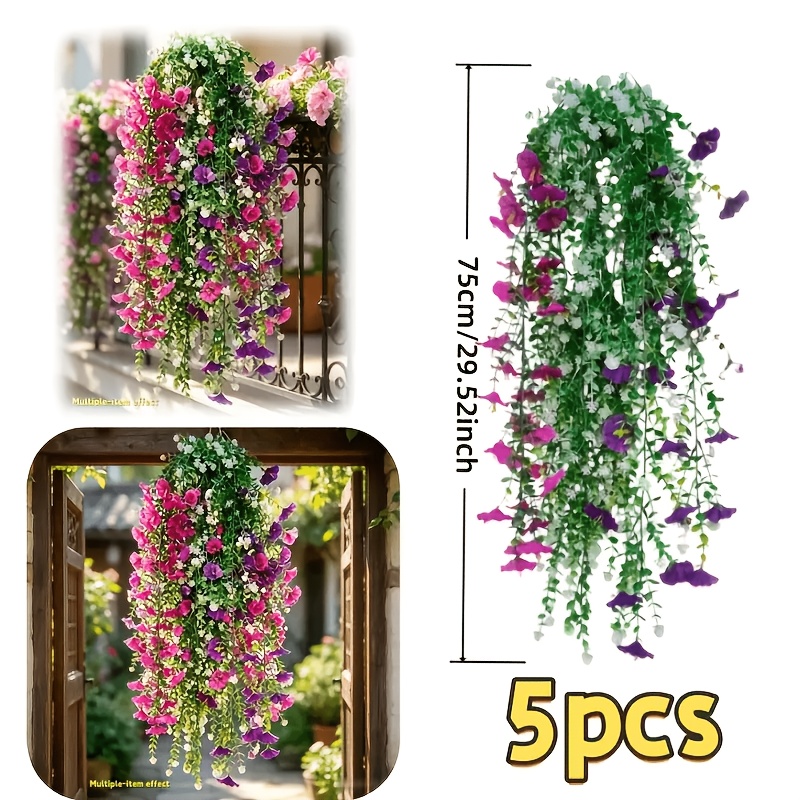 5 Outdoor Artificial Camellia Hanging Vines, Made Of Realistic Plastic Material And , Suitable For Home, Wedding, Outdoor , Porch Decoration, Halloween, Thanksgiving And Other Holiday Decorations