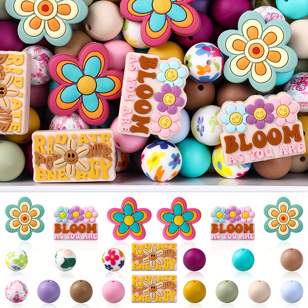 

101-piece Floral Silicone Bead Set For Diy Jewelry, Keychains & Crafts - Versatile Round Beads For Pens And Characters