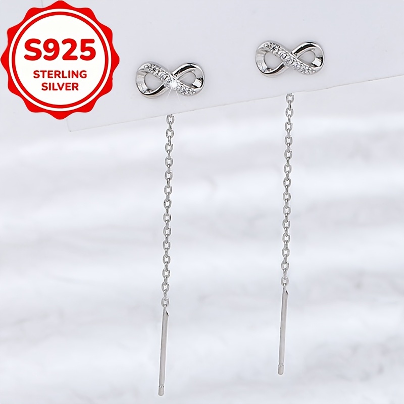 2pcs S925 Sterling Silver Figure-8 Drop Earrings, Elegant Design