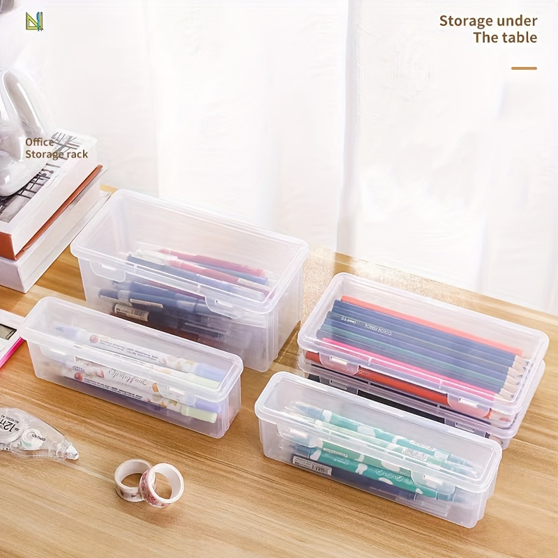 

1pc Portable Transparent Plastic Storage Box Organizer For School Pens, Office Supplies, And Makeup Tools - Lightweight, Painted Finish, Pp Material, Easy-install Under-table Storage Solution