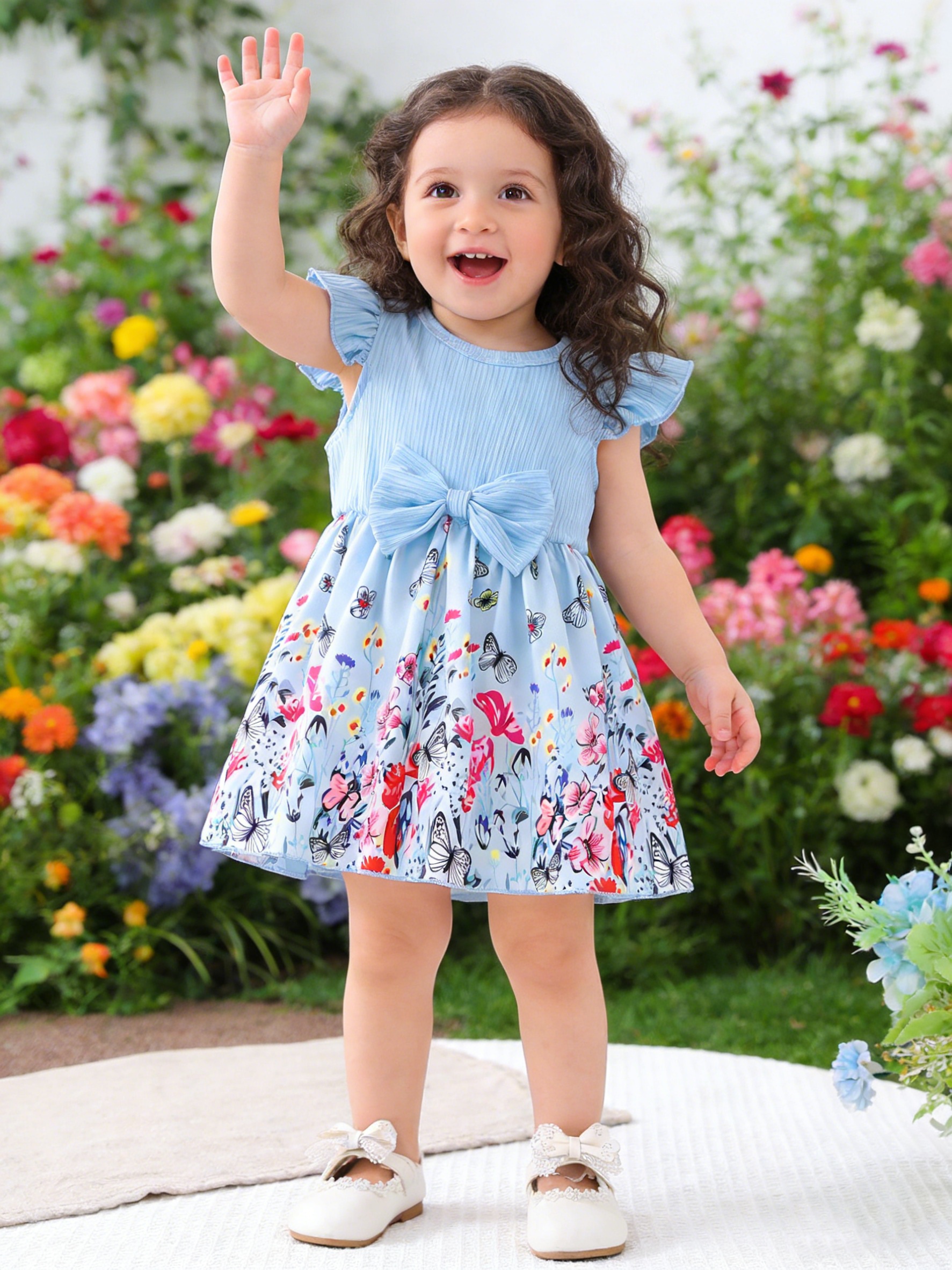 sachin and babi light blue dress 2-10 Years Kids Summer Dresses for Girls Layered Cartoon Short Sleeve Dress  Children Clothing Toddler Baby Outfits 6 8 9 main image 1