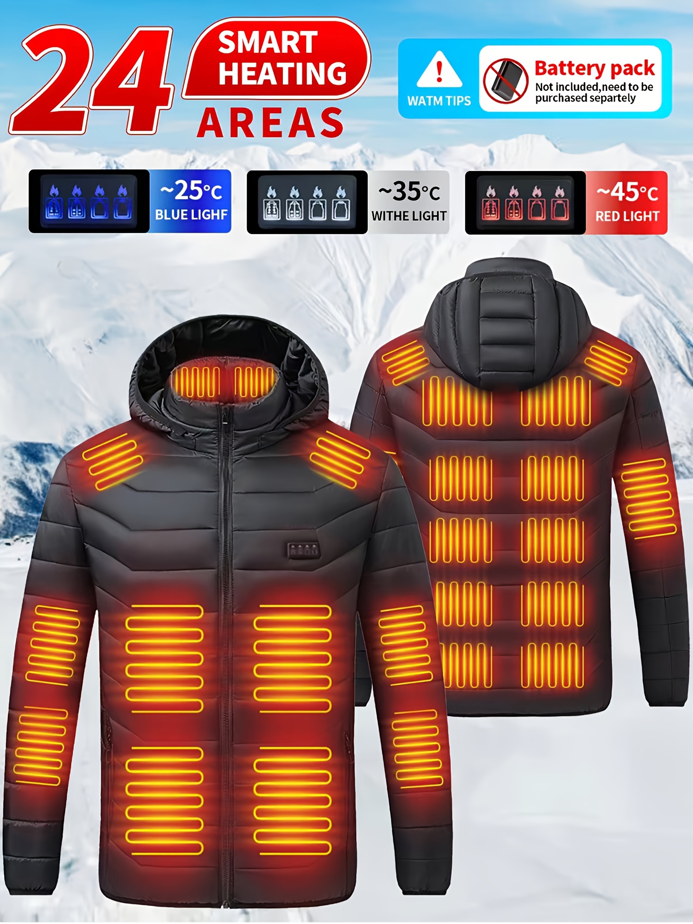 adjustable temperature heating jacket with 24 areas for men and women outdoor     heating suit usb electric hooded jacket power supply not included details 1