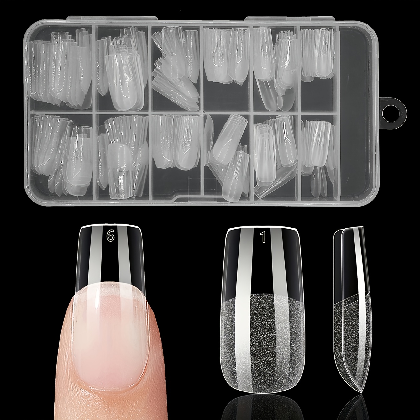 TEMU 240pcs Luxury False Nail Tips Soft Gel Fingertip Semi-matte Capsules Almond Coffin Stiletto Square Front Edge Thicker Back Edge Thin Full Cover