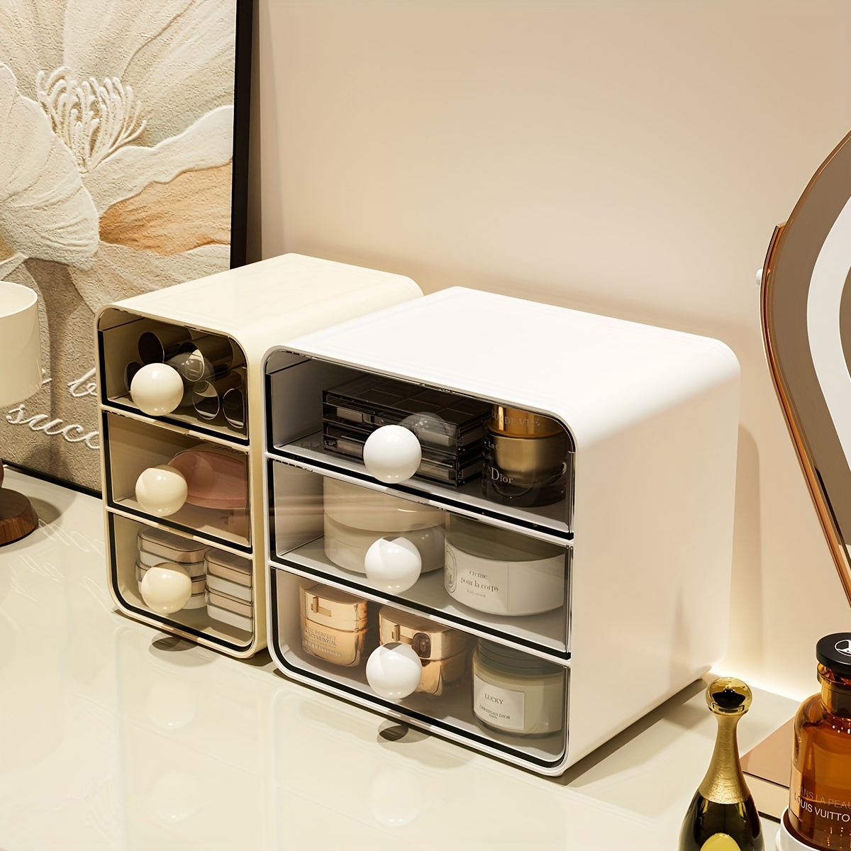 a desktop drawer style storage box three   thick transparent plastic multifunctional storage box suitable for organizing cosmetics office supplies and   used on a vanity or desk   back to school supplies storage and   a great birthday or christmas gift for her him desk drawer organizer for home storage Product details 5