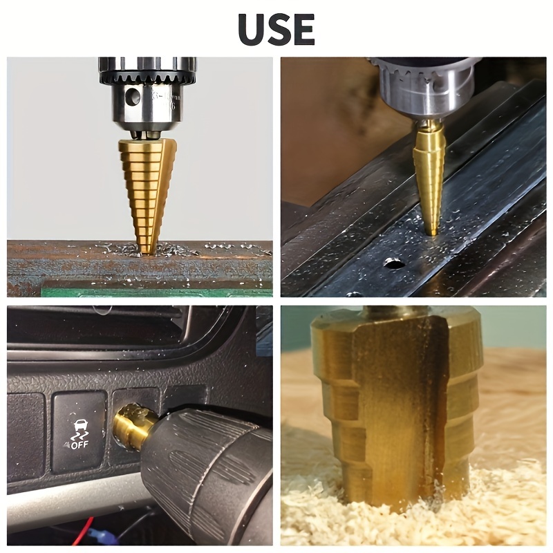 Juego de 3 brocas escalonadas de acero de alta velocidad con recubrimiento de titanio, resistentes, para madera y metal, sin necesidad de electricidad, paquete mixto - Imagen 6