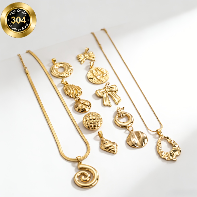 14pc Golden Glossy Geometric Pendant Necklace Set