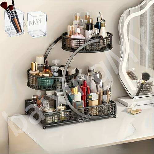 1pc varnished metal cosmetic organizer no installation lightweight makeup storage rack spiral design vanity countertop shelf for lipstick brushes bottles durable metal with varnished space saving bathroom organizer makeup brush bucket