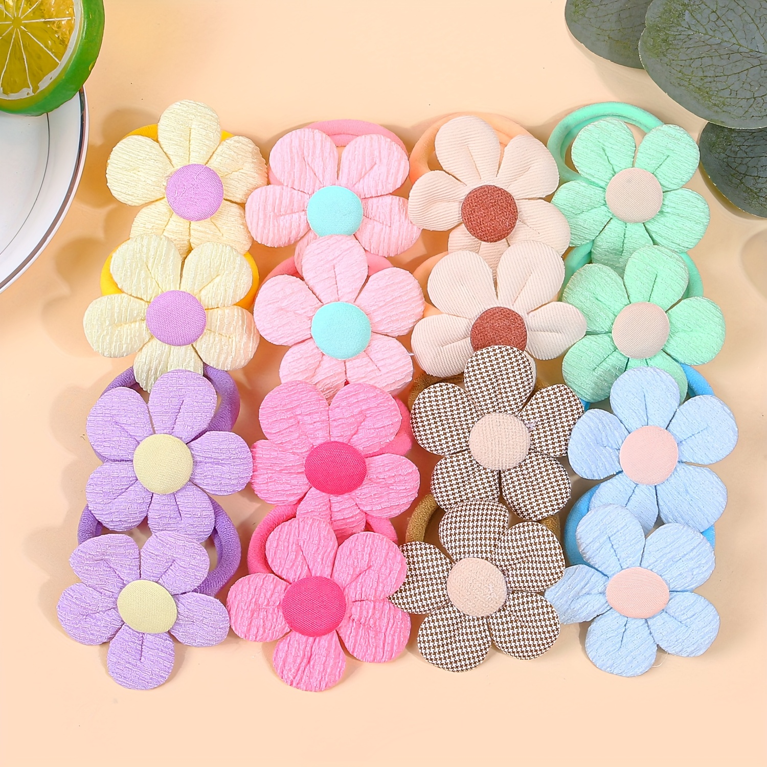 Image of 16pcs Sweet Floral Hair Ties For Girls, Cute Mixed Color Polyester Hair Accessories, Use, Parties, And Special Occasions, Ideal Gift For Teens Ages 15+