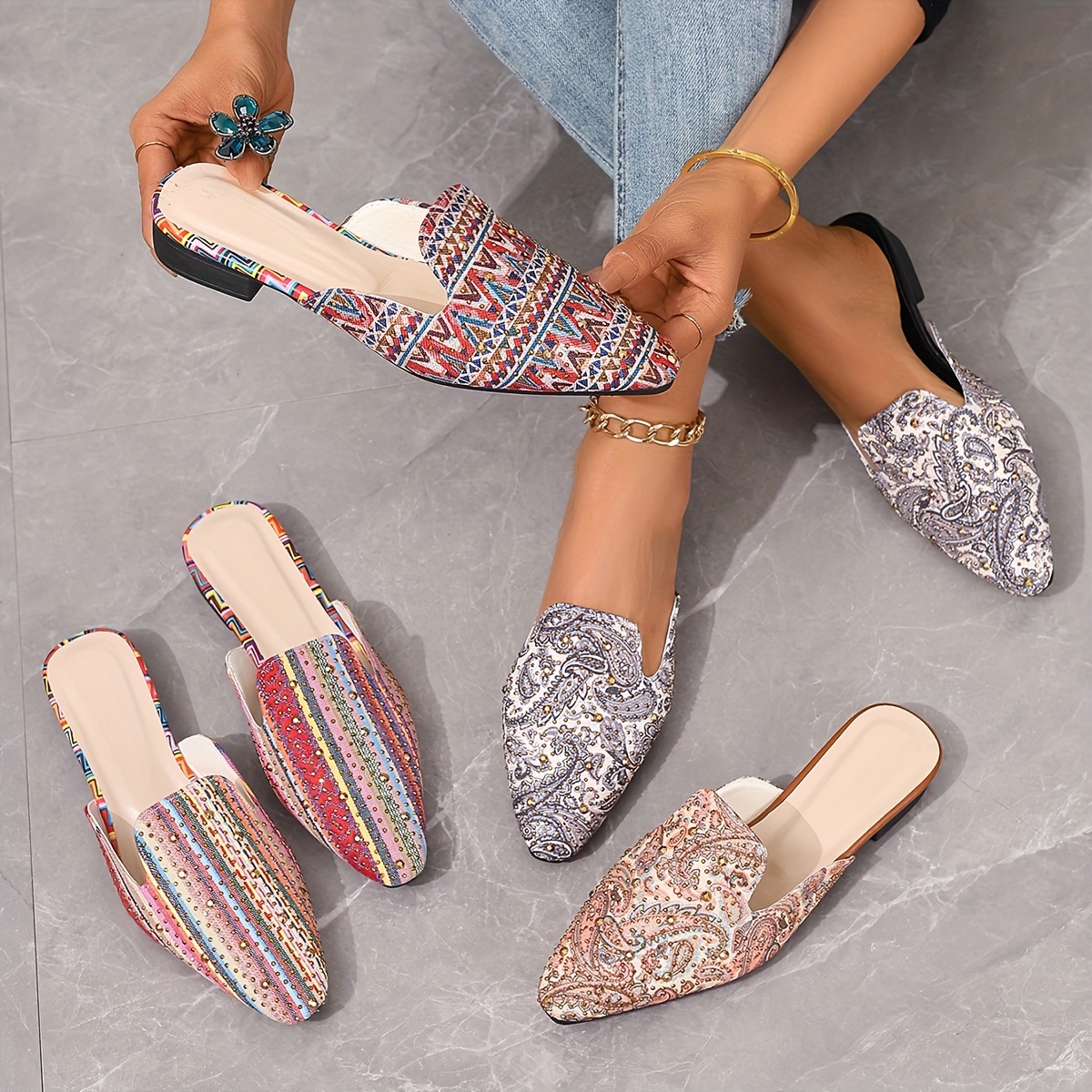 zuecos estampados paisley mujer sandalias deslizantes punta Temu