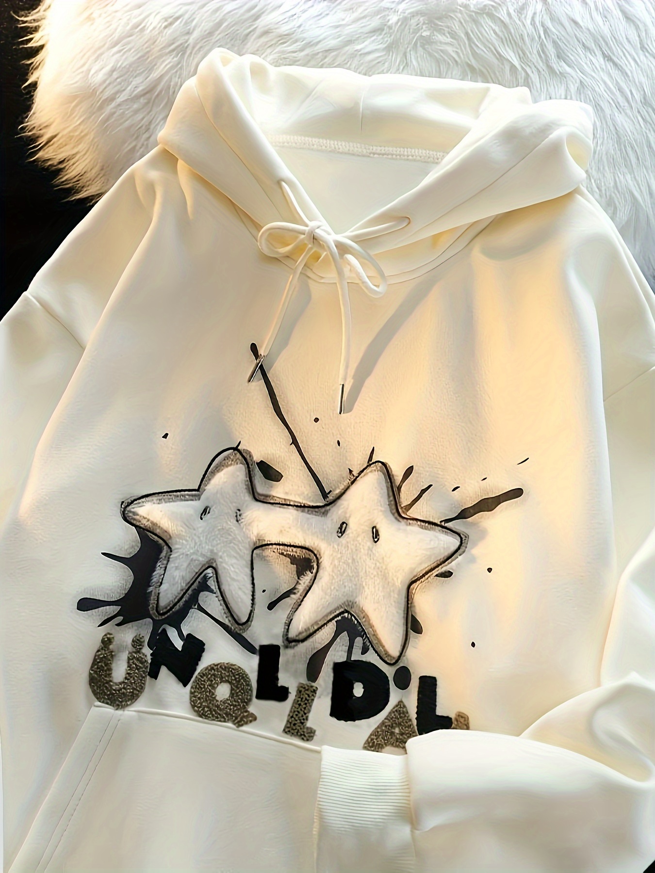 Star Pattern Drawstring Hoodie, Y2K Long Sleeve Hooded Sweatshirt, Women's  Clothing
