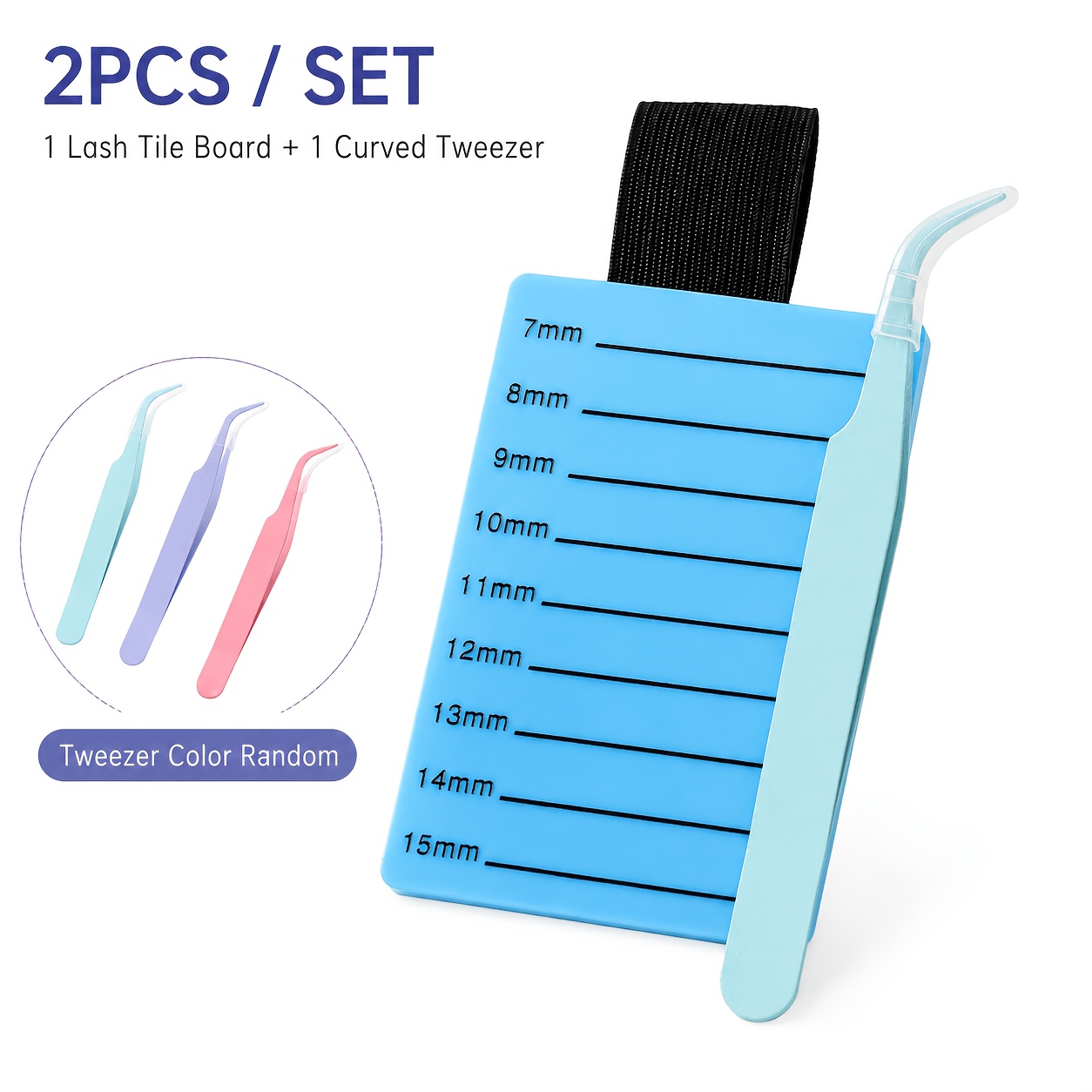 TEMU 2pcs Eyelash Tool Set Eyelash Perm Board And Tweezers With Ruler Eyelash Partition Board Eyelash Grafting Tools Random Color