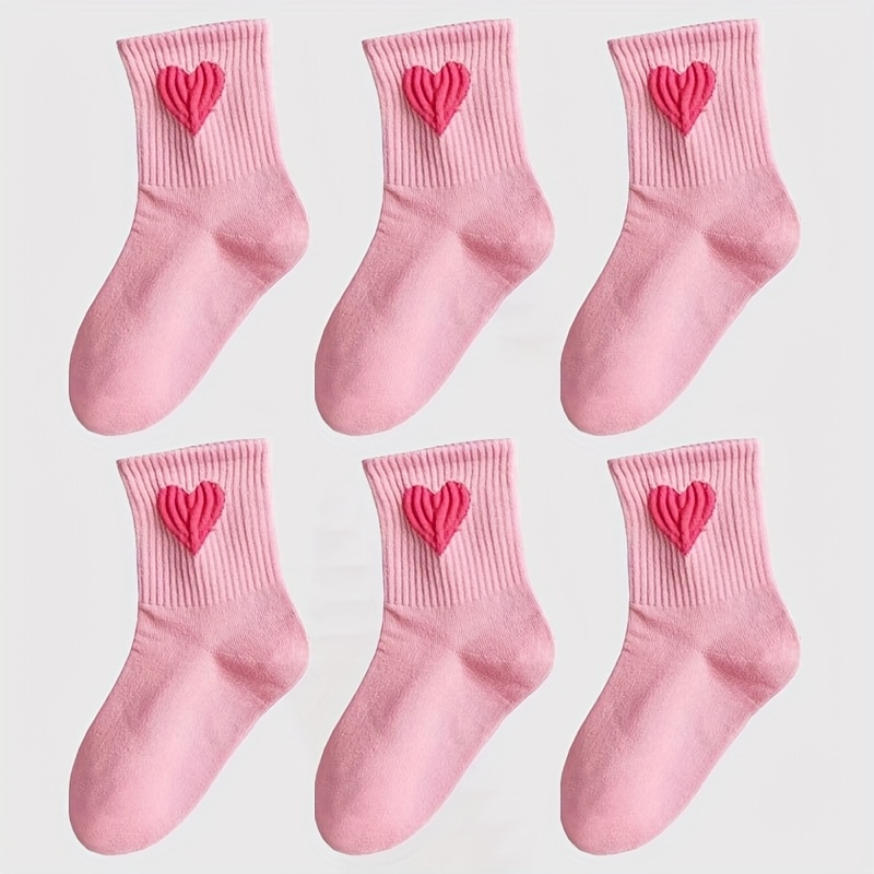 6-pair Pc Girls' Mid-calf Socks Pink Heart