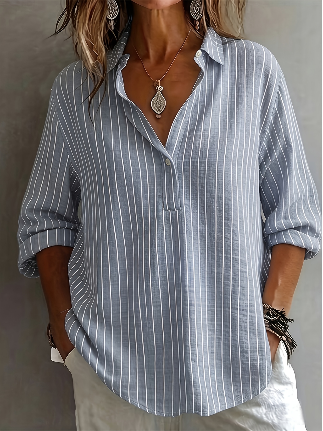 neues atemberaubendes taxi-richtungs-halb-cardigan-gestreiftes langarmshirt, vielseitiges damen-shirt im tunika-stil, in mehreren farben erhältlich